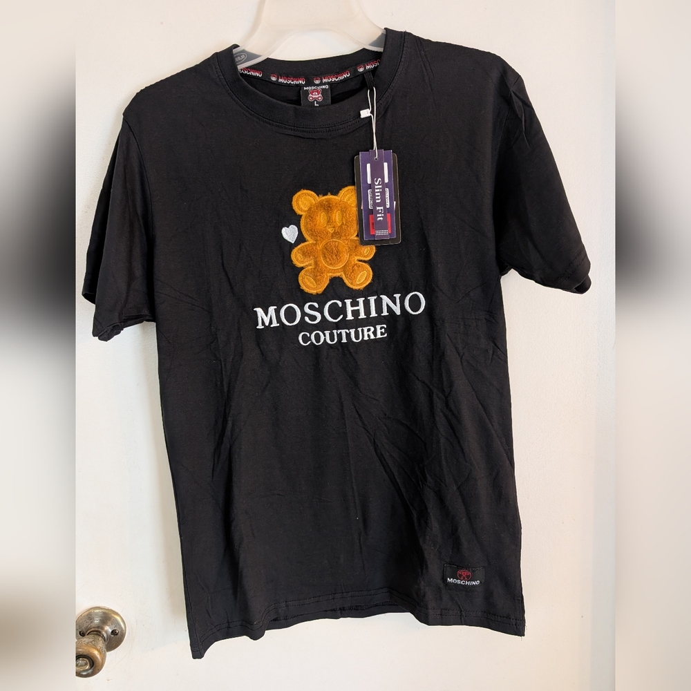 NEW Moschino Couture Fuzzy Teddy Bear Hearts Slim Fit T-shirt L